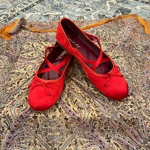 Red satin ballet flats